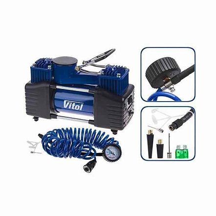VITOL Компрессор 150psi / 25Amp/90л/2 цилиндра/шланг 5,0м с дефлятором/клеммы.(К-72)