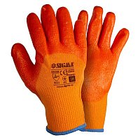 SIGMA Перчатки трикотажные с частичным ПВХ покрытием утепленные р10 (оранж манжет).
