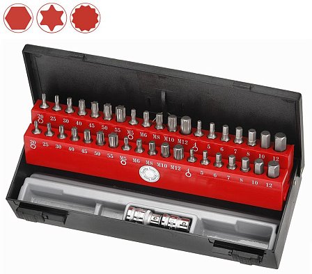 FORCE  Набор бит HEX, TORX, SPLINE 40 пр. 3/8" и 1/2" вертикально